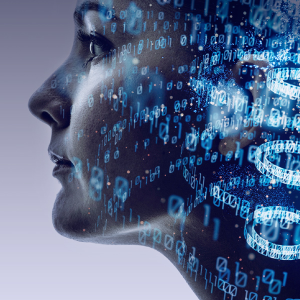 Face with tech numbers over top