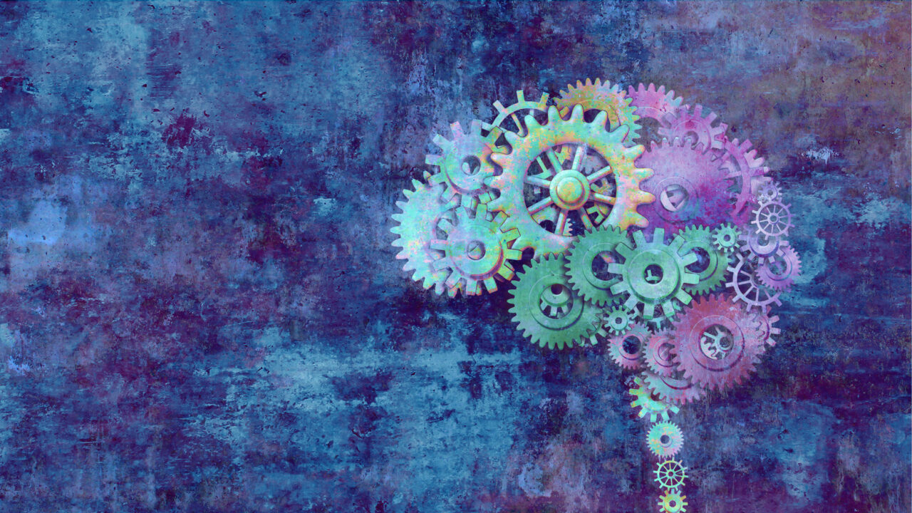 Creative Brain as a colorful mind abstract concept on a grunge background as a 3D illustration.