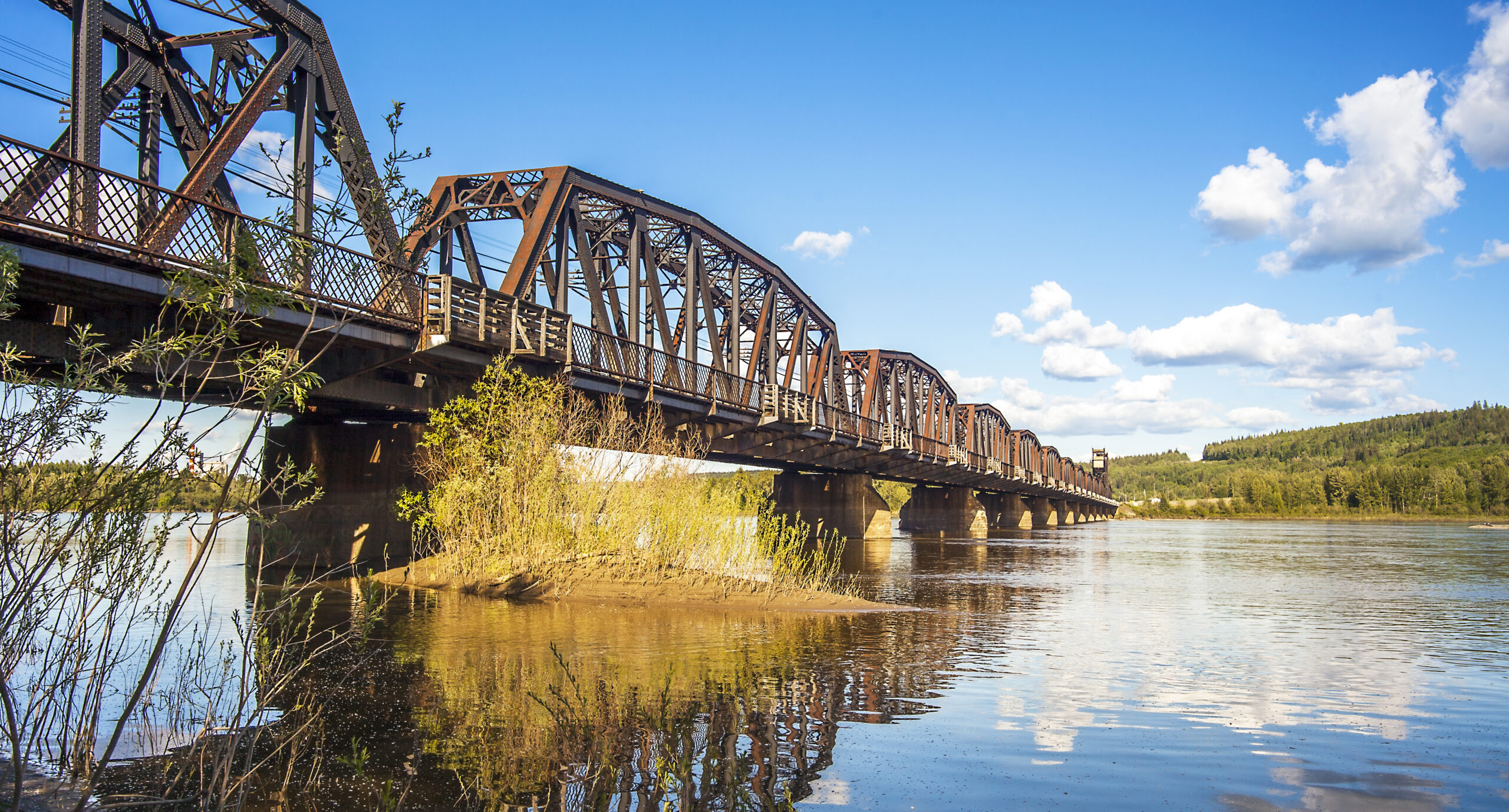 Railway bridge over the Fraser River in Prince George British Columbia Canada