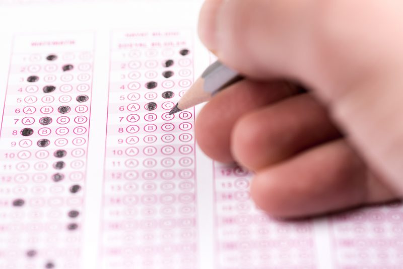 Closeup of filling out a bubble test